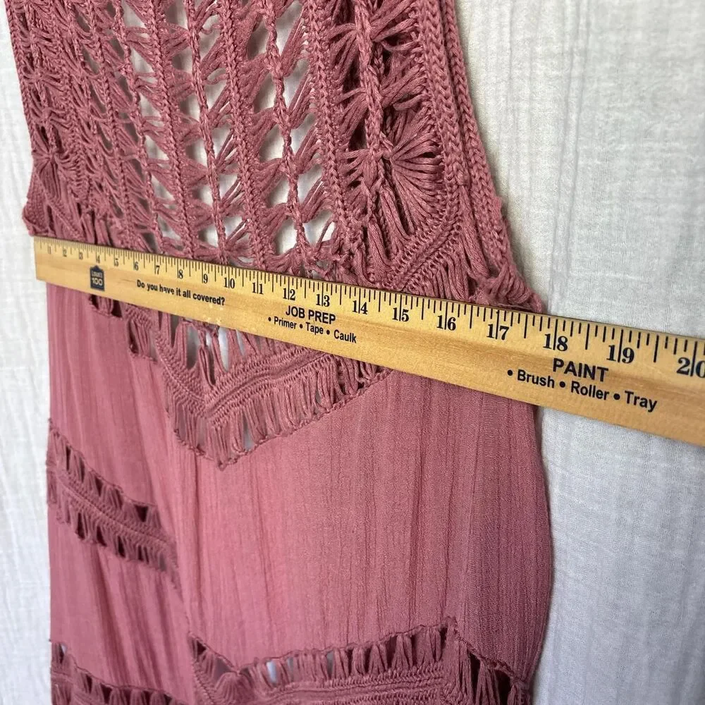 Vivid Pink Crochet Open Weave Longline Vest Women's 2X